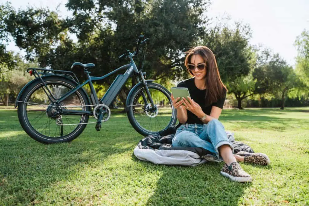 Easy E-Biking - KBO electric bike, woman park, helping to make electric biking practical and fun