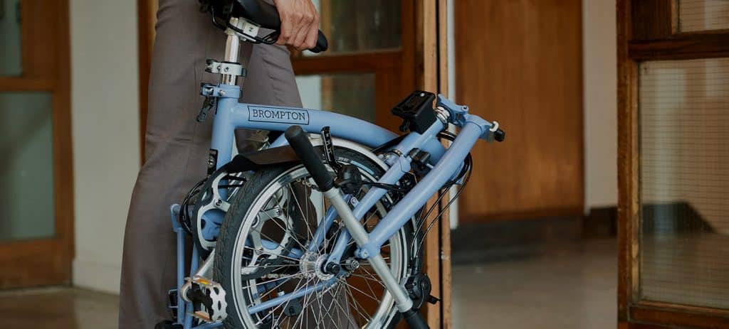 Easy E-Biking - Brompton electric bike, folded, helping to make electric biking practical and fun
